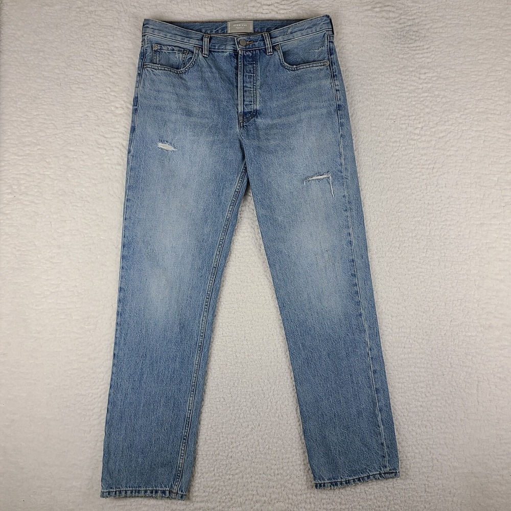 Everlane Jeans Mens E6 Short 34 x 30 Straight leg Organic Cotton Blue Light Wash